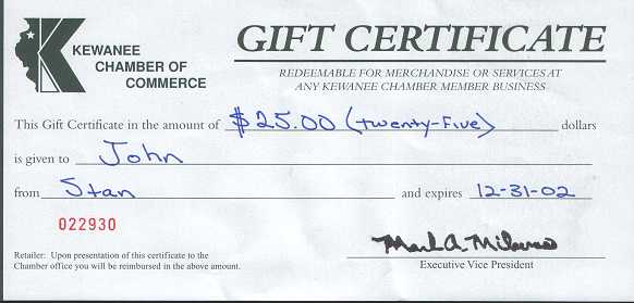 Example Gift Certificate